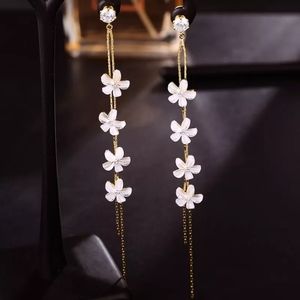Dainty Flower Long Drop Earrings